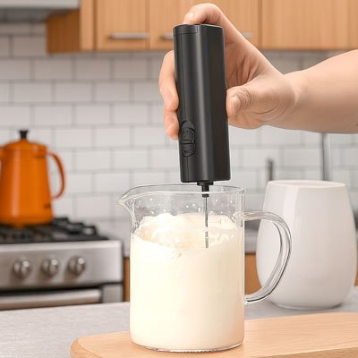 Mousseur a lait dans une tasse moussant le lait