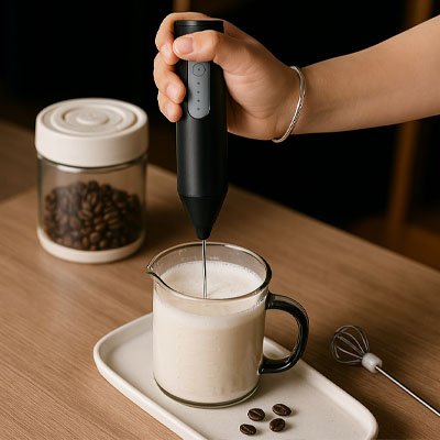 Mousseur a lait électrique utilisé pour préparer un café mousseux